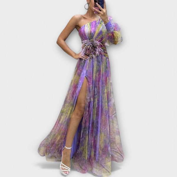 UNBERTA | SUKIENKA NA JEDNO RAMIĘ Z KWIATOWYM WZOREM